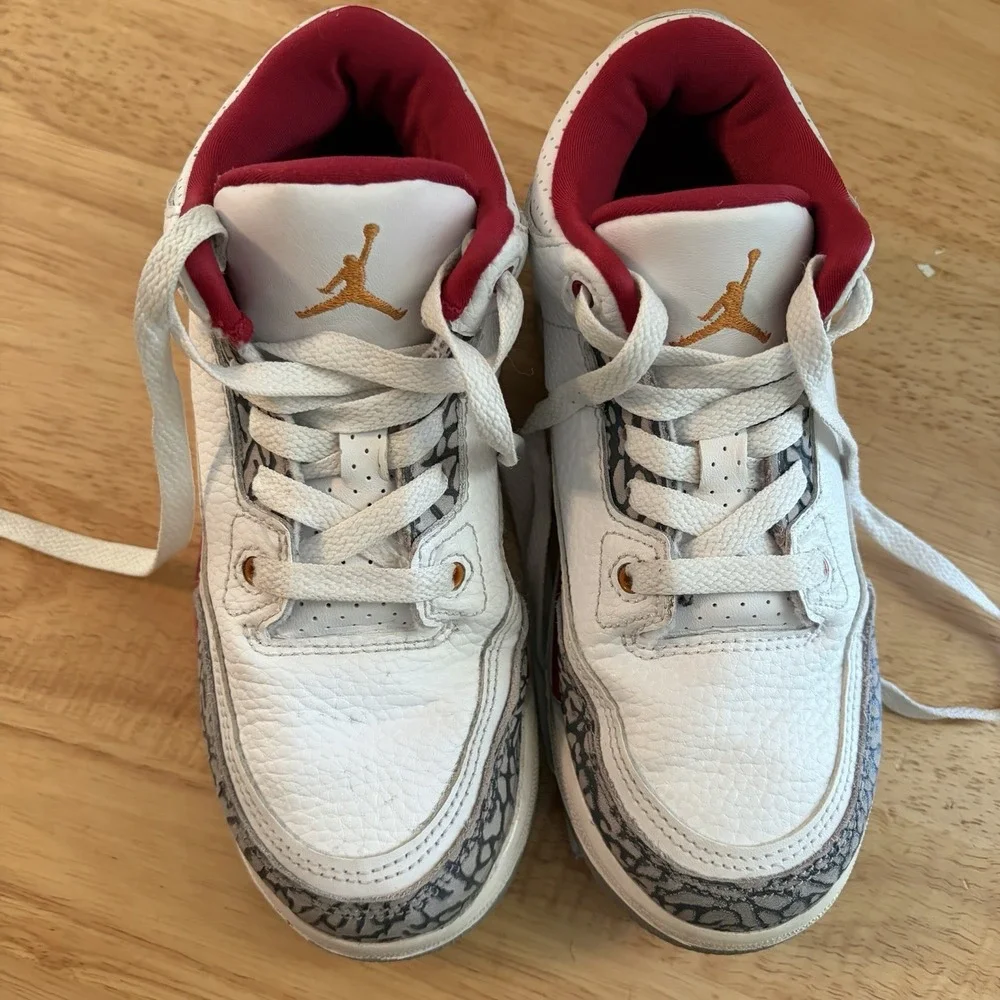 Nike Air Jordan 3 Retro Shoes Kids Size 1Y  White‎ Cardinal Red AJ3 429487-126